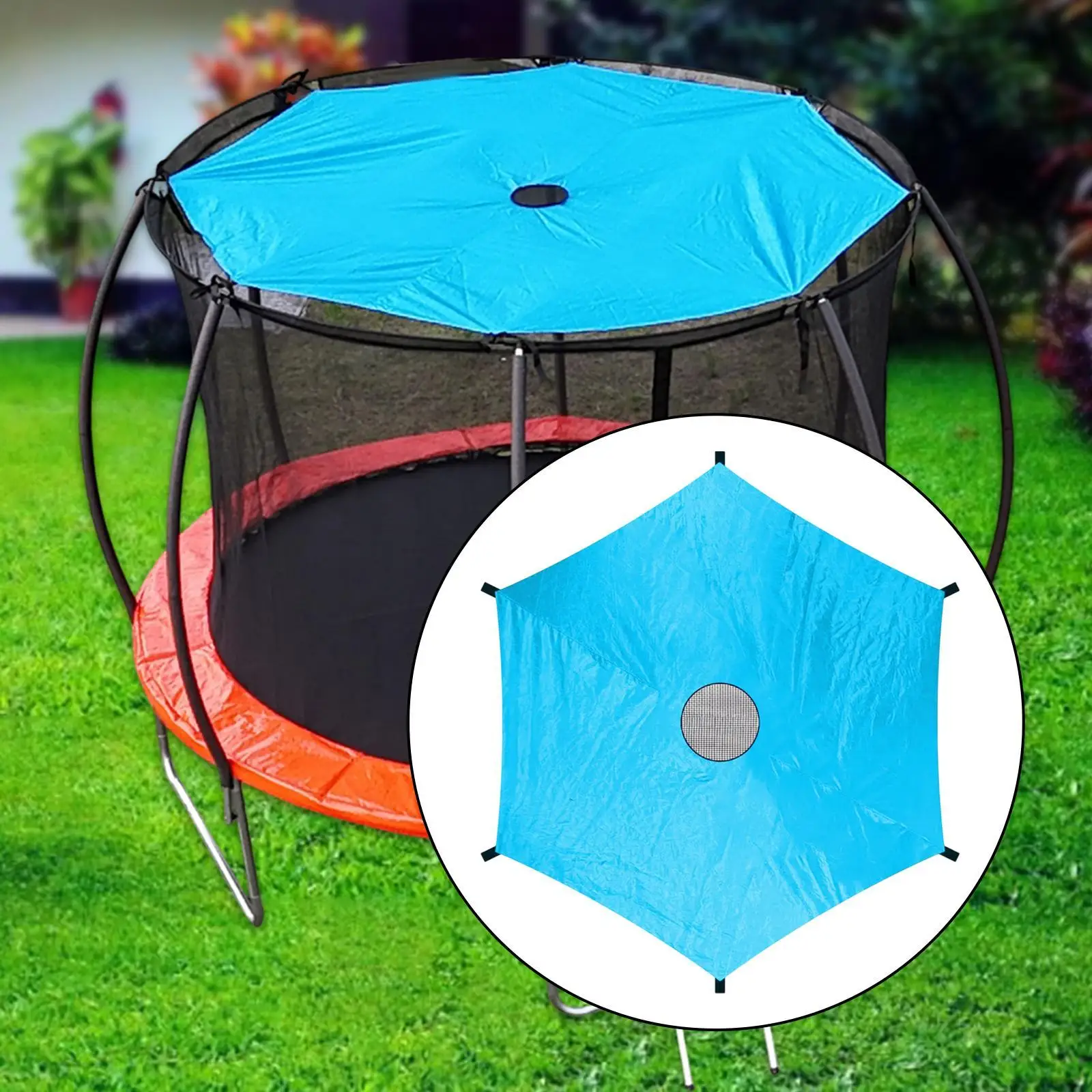 Trampoline Shade Awning Rainproof Canopy Cover for Kids Outdoor 6 Pole Round Trampoline Sun Shelter