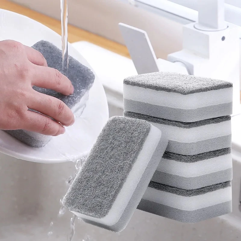 

5/50PCS Home Double-sided Sponge Wipe Gray Dirt-resistant Scouring Pad Kitchen Stain Sponge Wipe Professional Cleaning Supplies