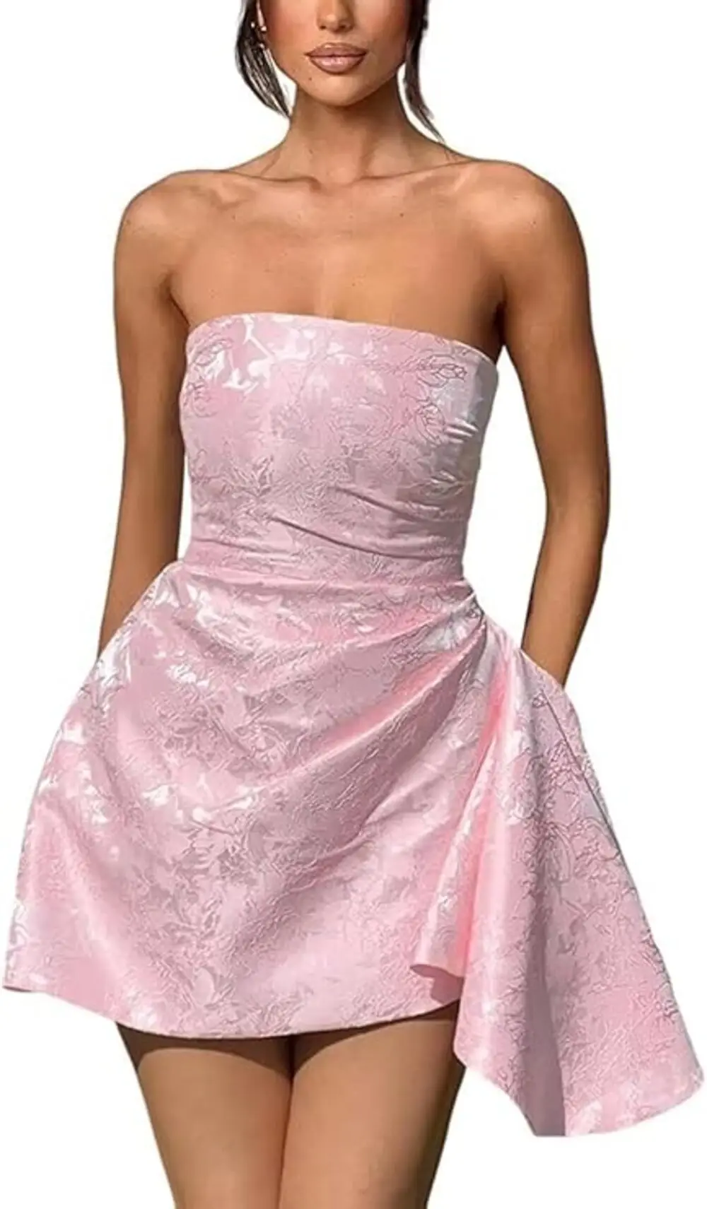 MisShow Homecoming Dresses For Teens 2024 Fashion Strapless A-line Mini Short Satin Jacquard Prom Cocktail Party Gowns