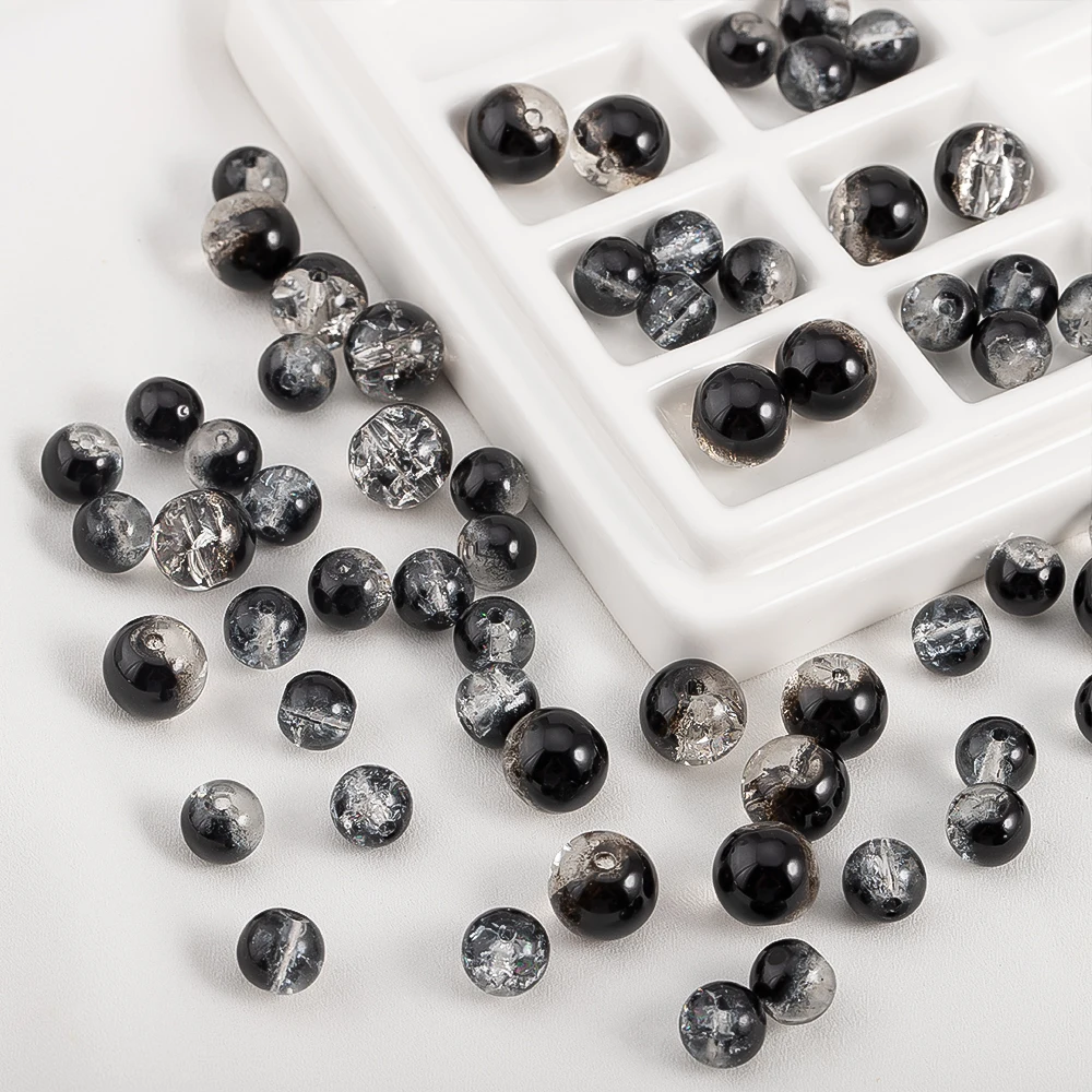 

50pcs 8-10mm Black And White Textured Glass Beads For DIY Bracelets Necklaces Jewelry Supplies Clothing Loose Bead Materials