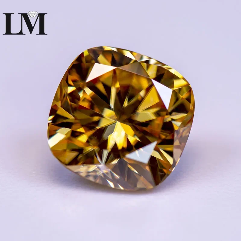 

Moissanite Stone Champagne Color Cushion Cut Lab Grown Diamond For DIY Charms Women Jewelry Making Material With GRA Certificate