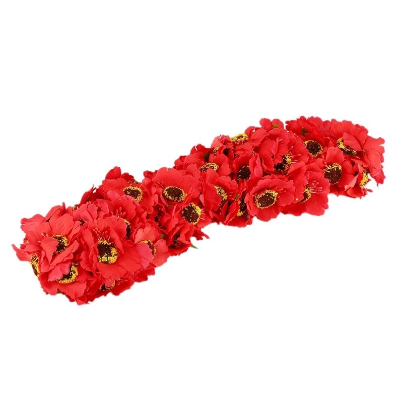 High Quality Silk Poppies Camellia 5Cm 120Pcs Artificial Flowers Corn Poppy Hand Made Small Wedding Decoration(Red)