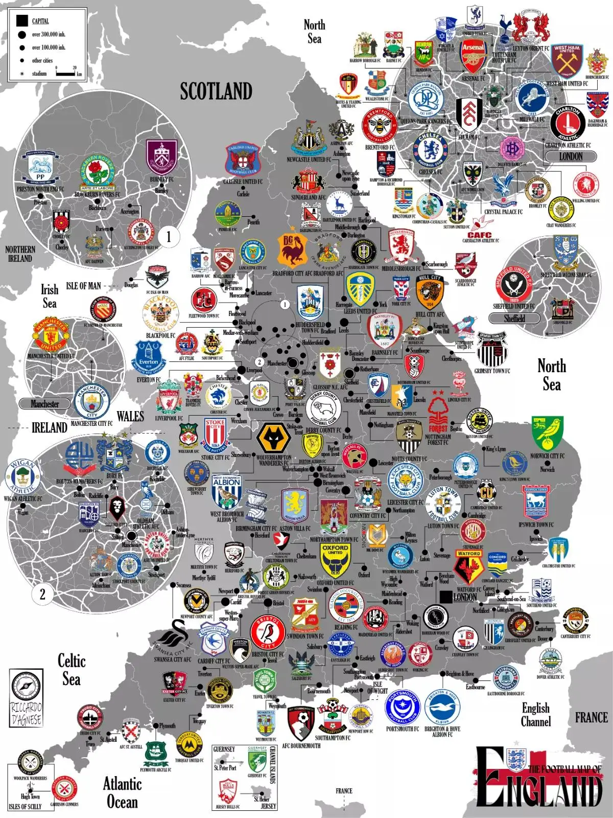 ENGLAND Football Clubs Map, Wall Art, Home Decorative Painting