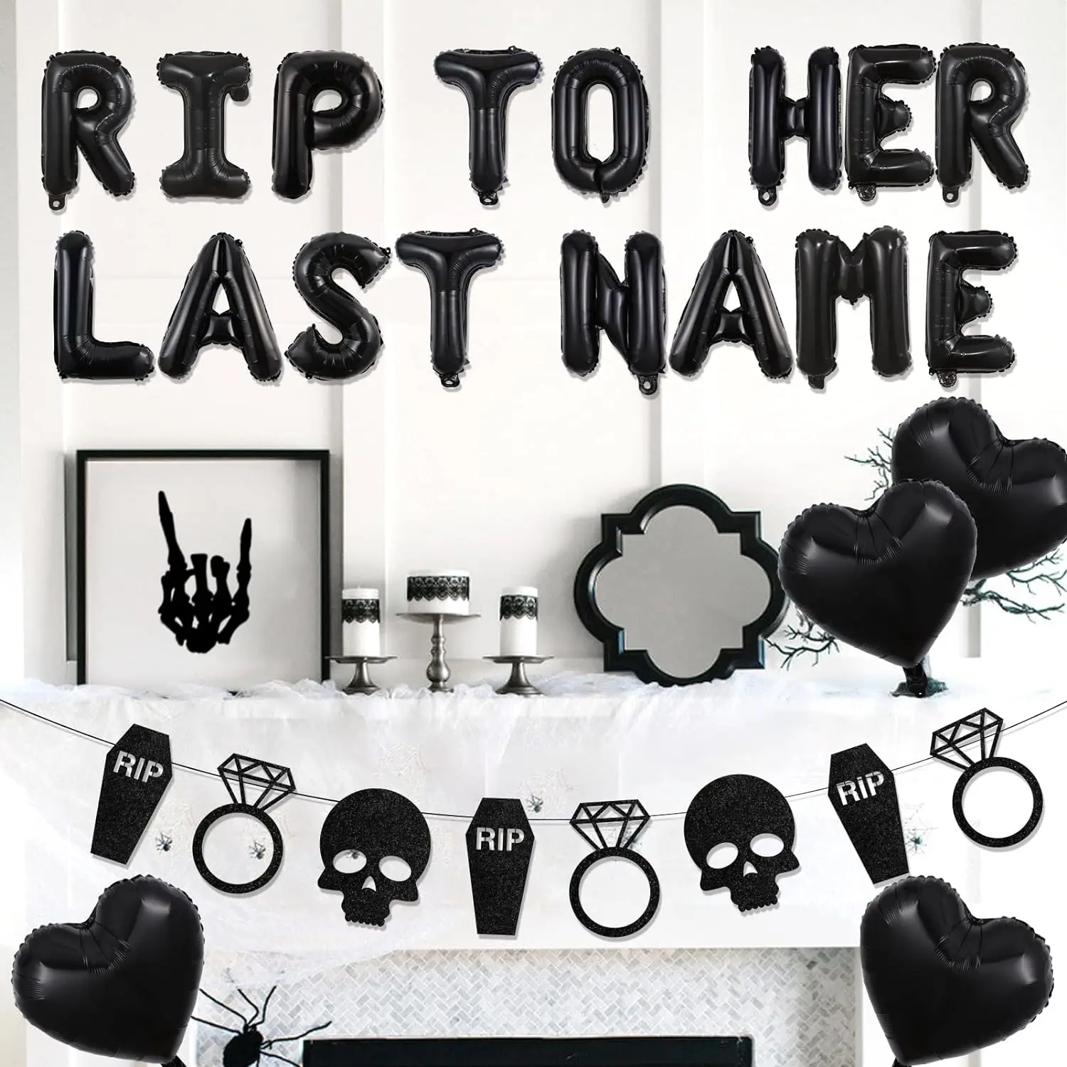 Gothic Bachelorette Party Decoration To Her Last Name Balloon Banner Black Fun Bach Bride Or Die Bridal Shower Party Supplies