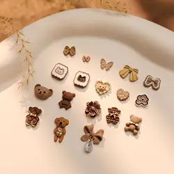 20pcs/lot Kawaii Brown Bear Flower Love Heart Bow Nail Art Parts Crystal Manicure Nails Accesorios Supplies Decorations Charms