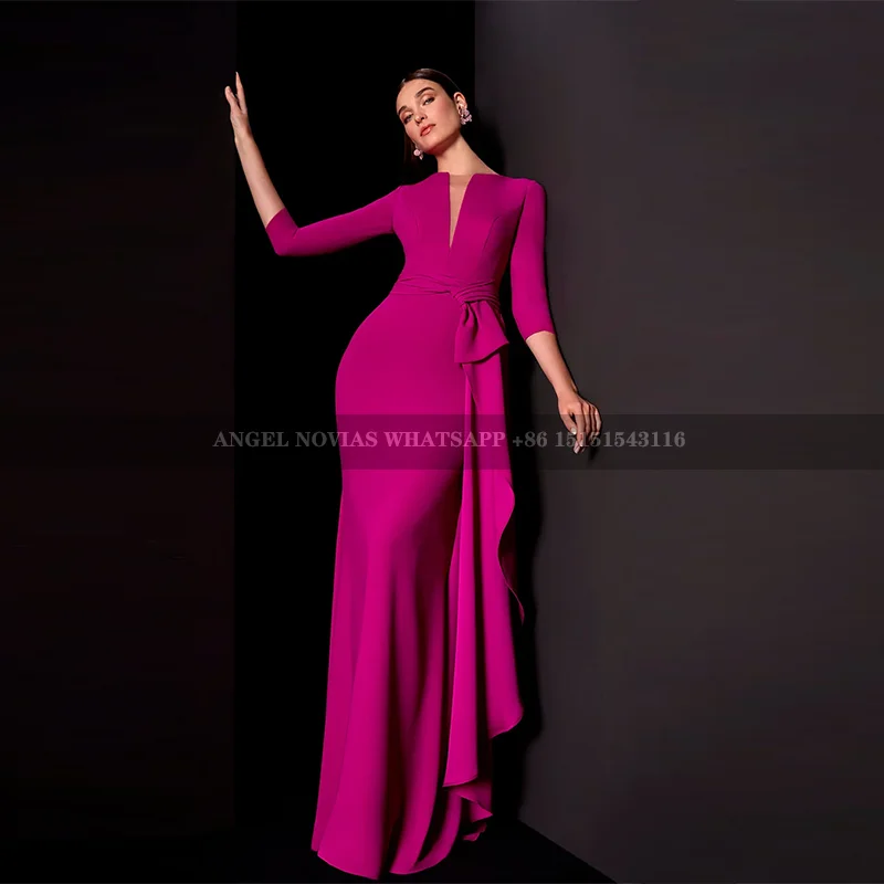 

Long Mermaid Fuchsia Mother of the Bride Dresses with Sash Wedding Party Dress vestido madre del novio largo y elegante