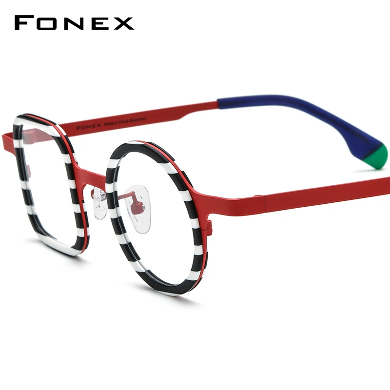 FONEX Acetate Titanium Glasses Frame Men 2024 New Women Colorful Fashion Square Round Eyeglasses Eyewear F85886