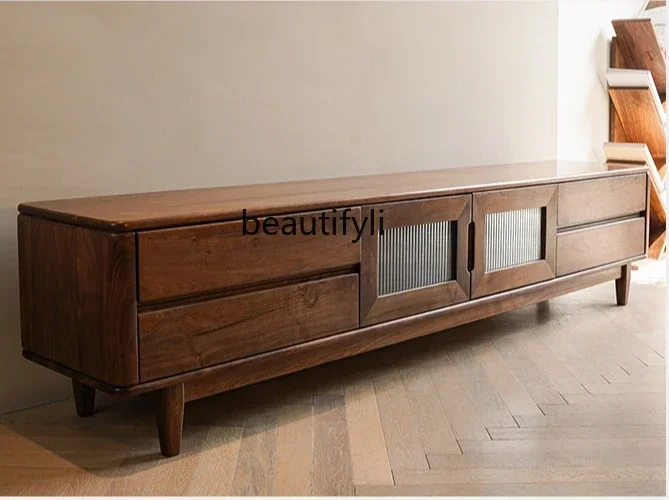 

LNorth American black walnut TV cabinet, medieval all-solid wood living room storage TV cabinet