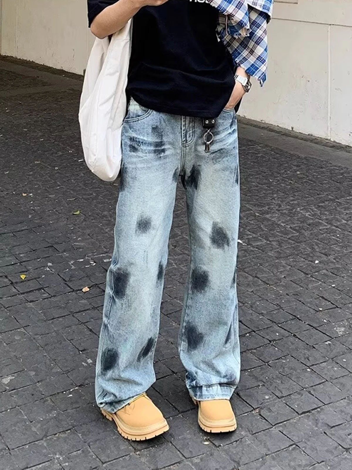 

American Sle Ripped Jeans Men Summer Dirfit Design Loose Haome High Street Straight Dir Pants Youth Faion Jeans