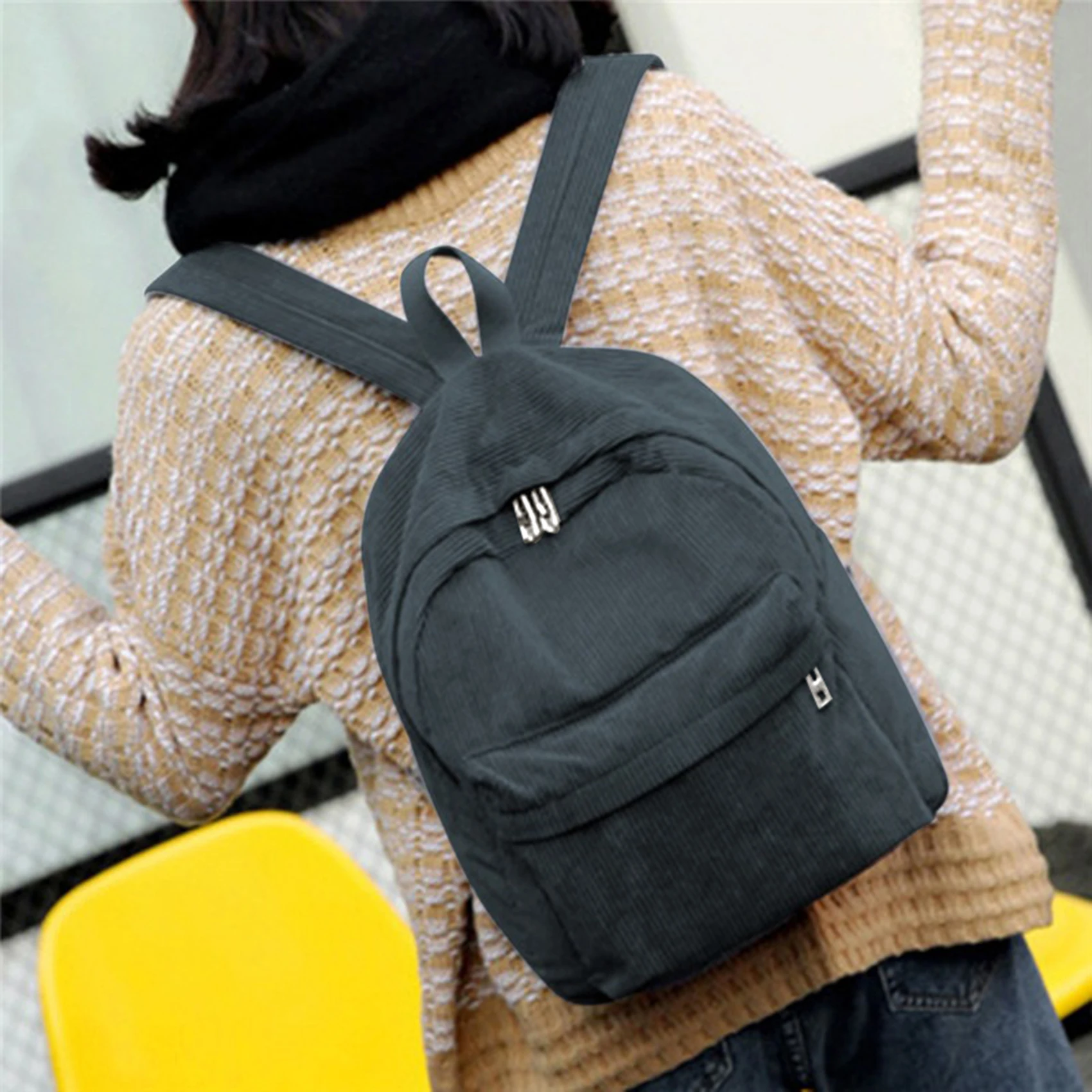 Corduroy Backpack Fashion Women School Backpack Solid Color Shoulder Bag Teenger Girl School Bags Female Backpack