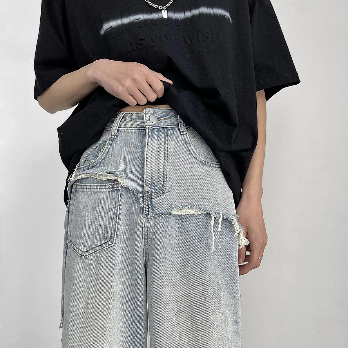 

Американские мужские летние тонкие широкие джинсы в стиле пэчворк, свободные джинсовые брюки прямого кроя, модная городская одежда, молодежный размер