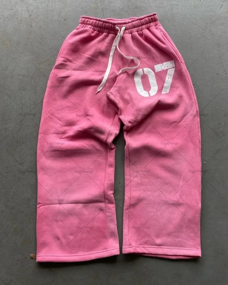 High Street Trendy Brand Y2K Streetwear Sports Suit Colorful Retro Loose Casual Sweatpants Punk Letter Print Zipper Hoodie Men