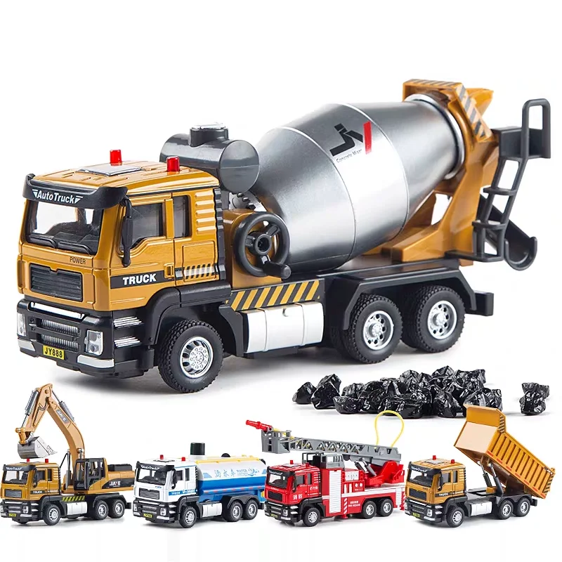 Engineering Vehicle Cement Mixer Transport Truck Simulation Diecast & Toy Vehicles Sounds & Light Pull Back Car 1:50 Alloy Model