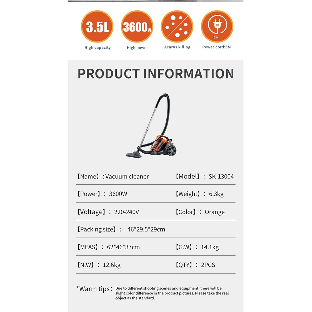 3600W High-Power Strong Suction Vacuum Cleaner 3.5L Portable Wet Dry Dual-Use Vacuum Cleaner For Car And Household Appliances