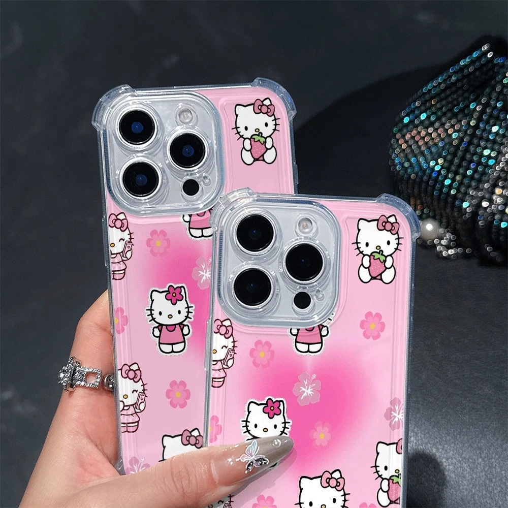เคสโทรศัพท์ Sanrio KT สำหรับ iPhone15 Pro iPhone 16/15/14/13/12/11/x/xs/xs Max เคสนิ่มสำหรับสาวๆ ของขวัญอุปกรณ์เสริมอนิเมะ Sanrio