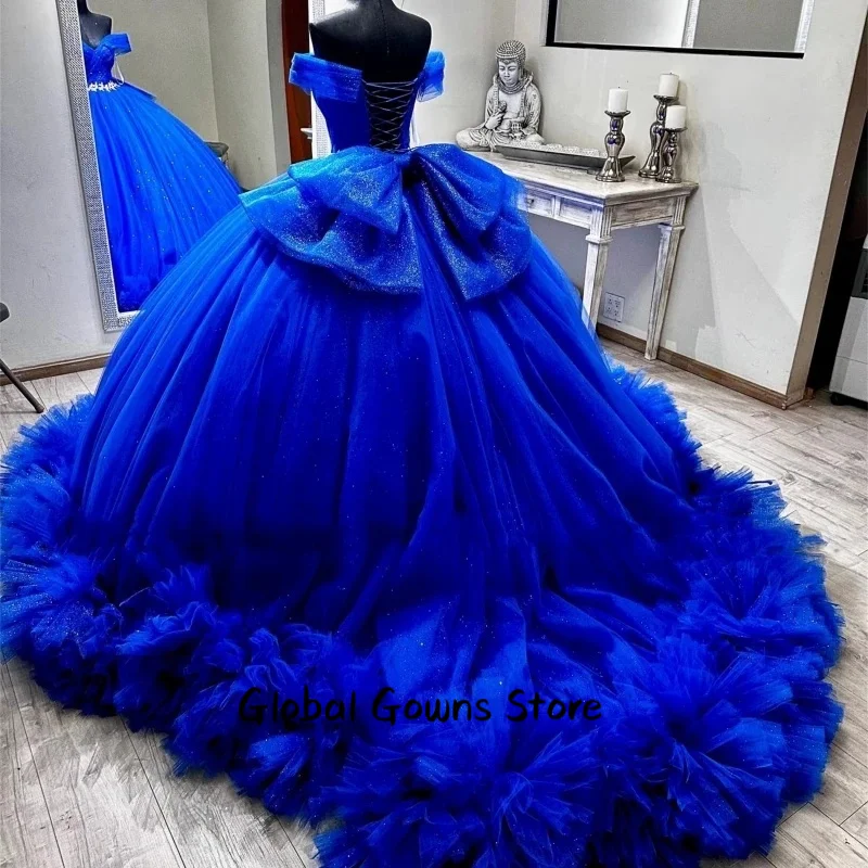 

Королевское синее 15-летнее платье Quinceanera для девочек по индивидуальному заказу, бальное платье с рюшами и бантом, женское платье для выпускного вечера, одежда для особых случаев, вечеринка 14, 26 Новинка