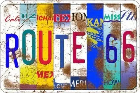 1p,Route 66 States  Metal Tin Sign Vintage Retro Wall Decor Art