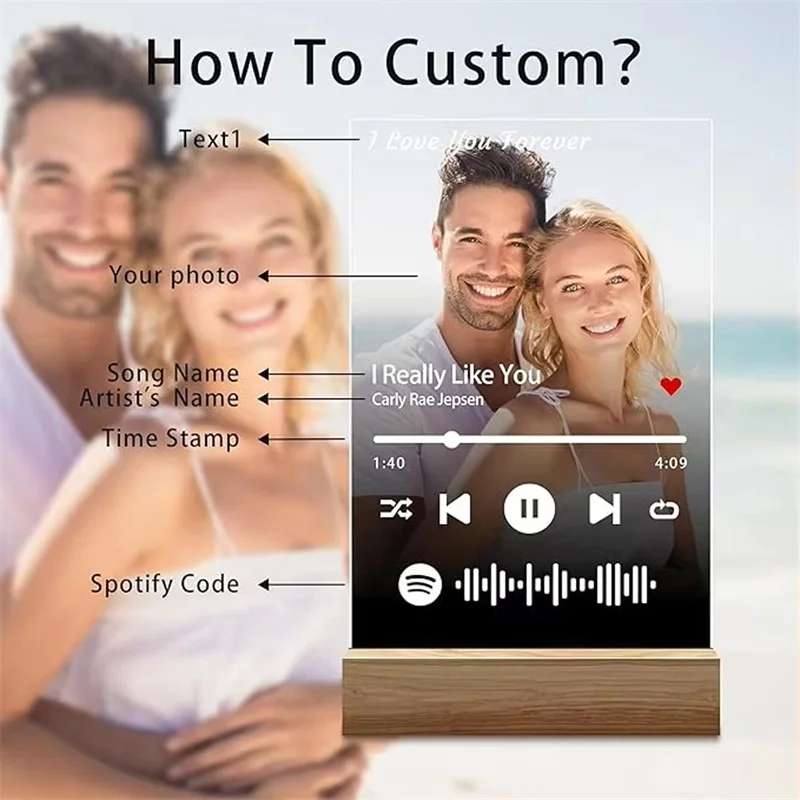 لوحة سبوتيفي هدايا صور مخصصة لوحة أغنية أكريليك مع صورة هدايا شخصية للزوجين هدايا عيد الحب المخصصة #5