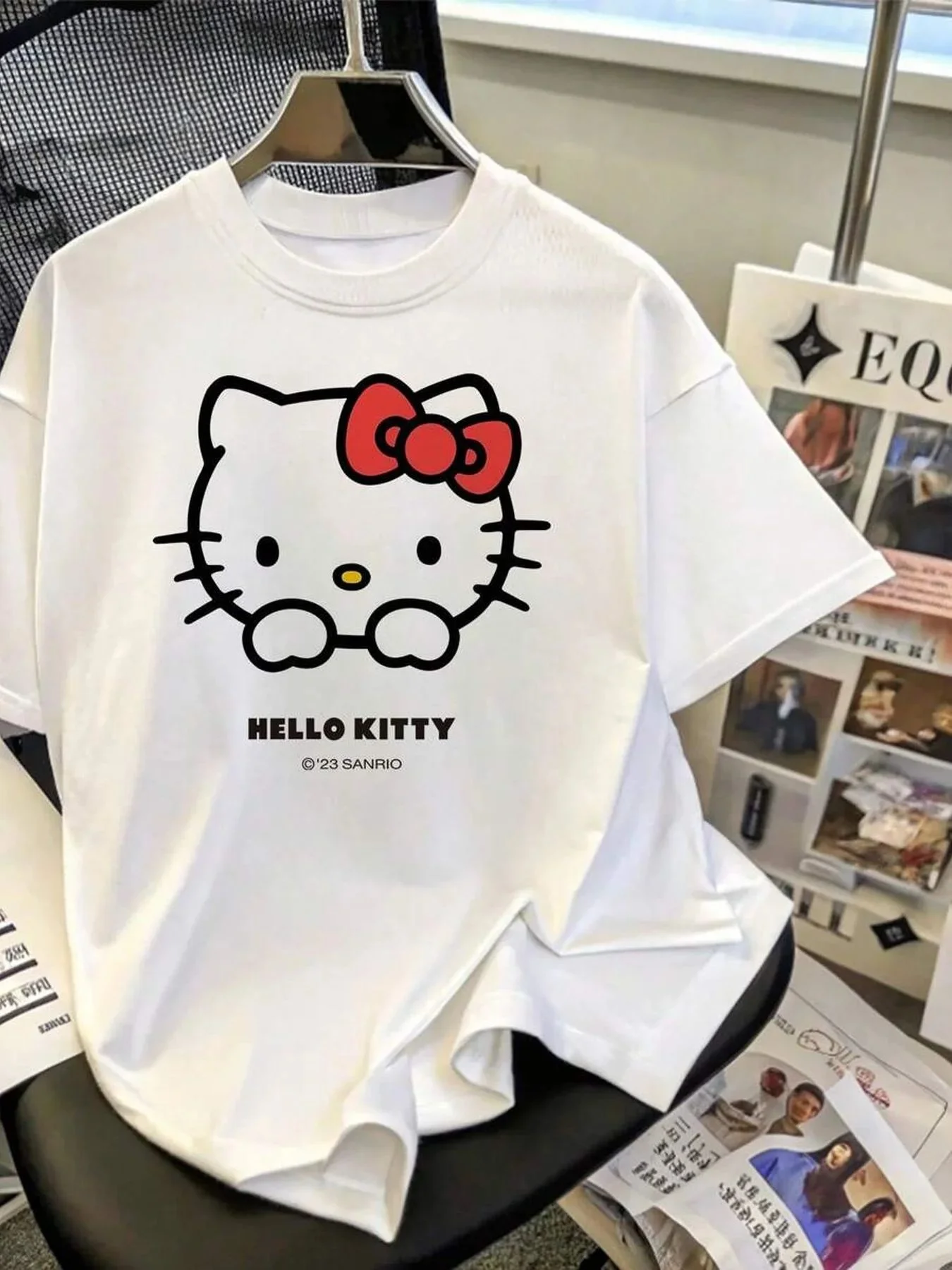 Hello Kitty Summer New Product Cute and Simple Women's Loose Fashion Trendy T-shirt 100% Cotton Suitable for Daily Casual Wear