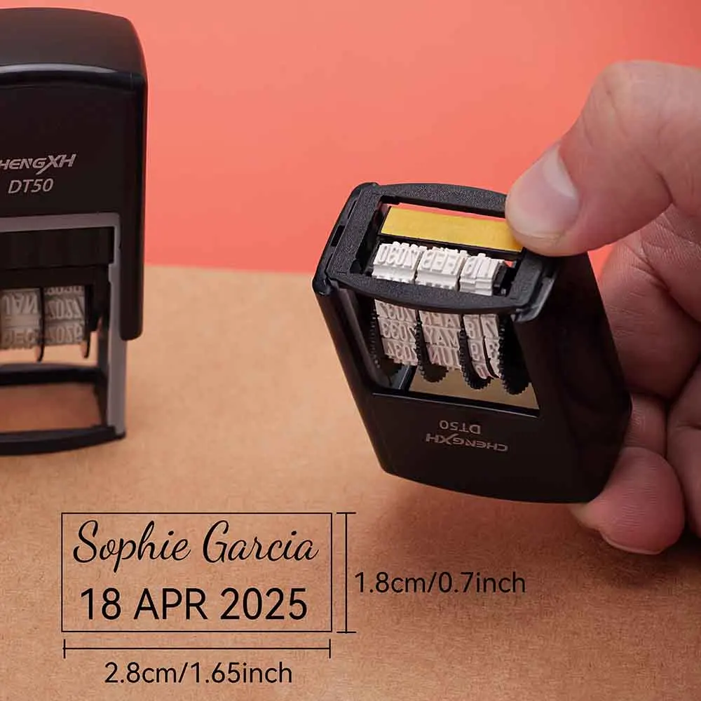Date/signature stamp: self-inking, name/number. Refill-free, durable. 2025-2030 ready for teachers/offices
