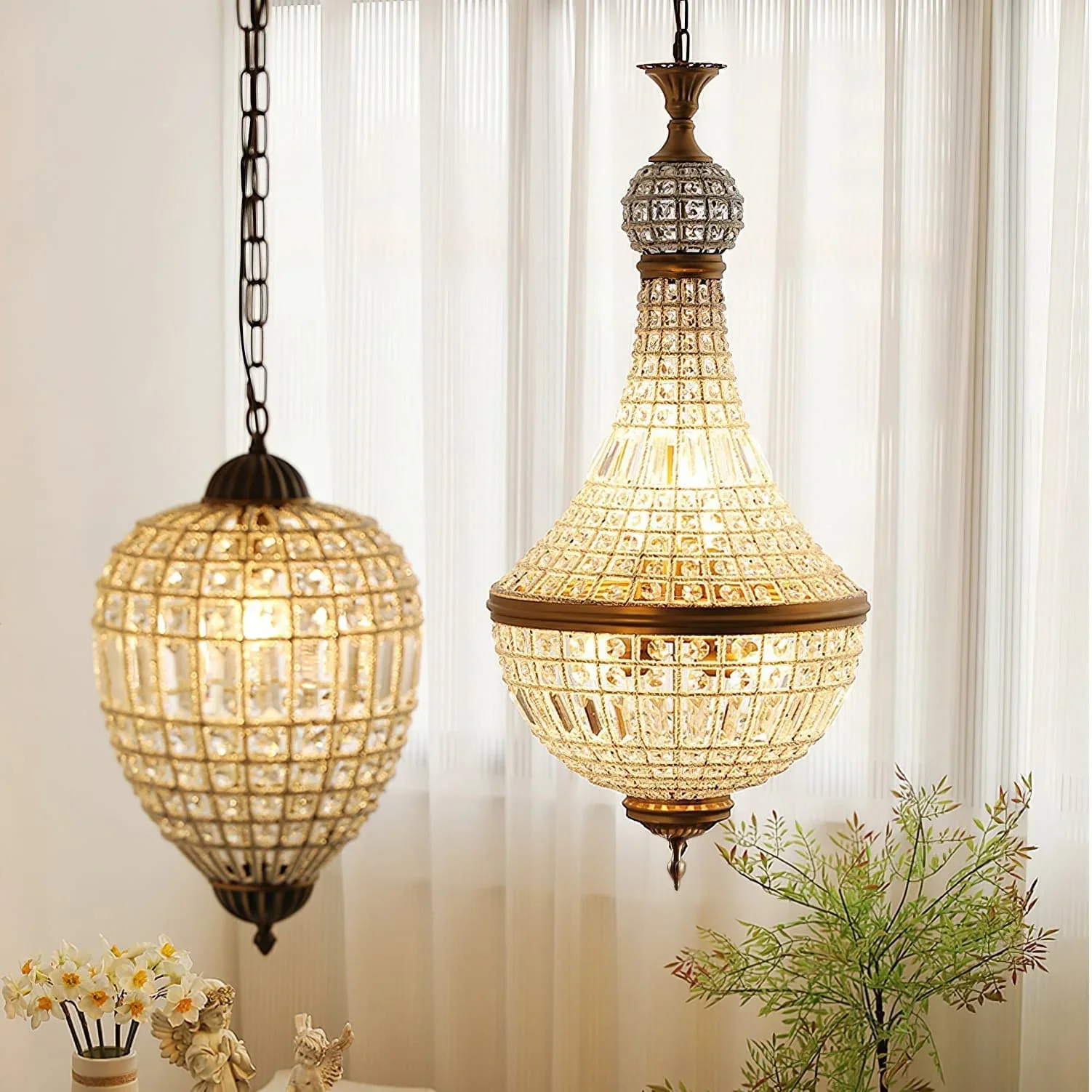 3 Lights-Vintage Brass Crystal Chandelier Light French Country Cottage Bedrooms Dining Room Foyer Kitchen Living Room Chandelier