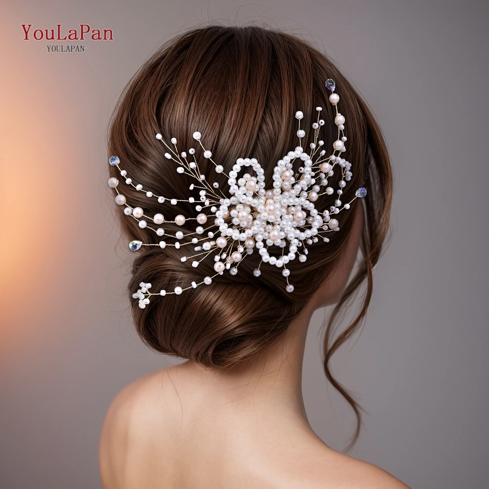 YouLaPan Pink Pearl Gold Color Hair Comb Trends Bridal Headwear Wedding Hair Jewelry Women Bride Party Hair Accessories HP723