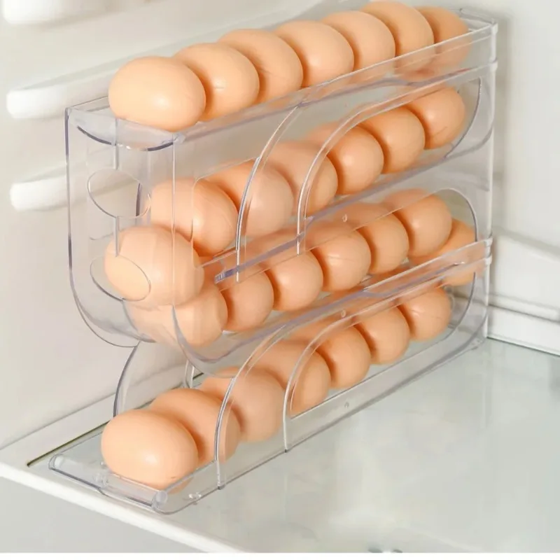 4 Layer Automatic Egg Roller New Household Kitchen Dedicated Egg Roller Rack Space Saving Large Capacity Egg Organiser