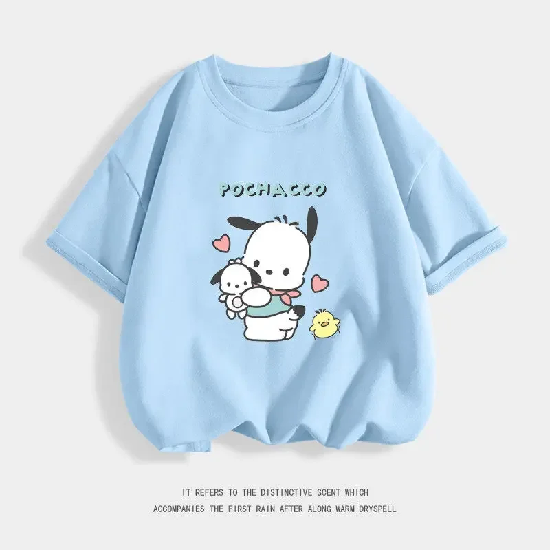 

Pochacco Children's Short Sleeved T-shirt 2026 New Summer Edition Pure Cotton Half Sleeve Sweet Top Parent Child Clothing