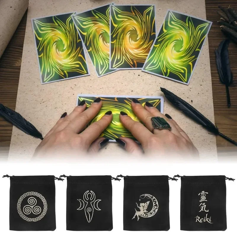 Flannel Tarot Card Bag Black Pentagram Mystical Magic Divination Rune Storage Bag Board Game Dice Toy Jewelry Drawstring Package