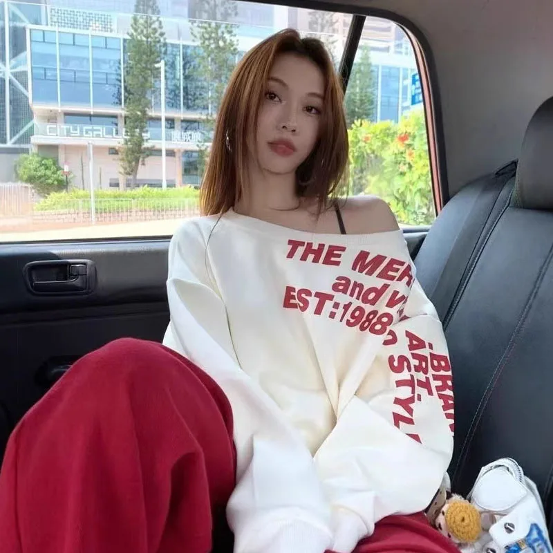 

Y2k Сексуальная футболка большого размера Женская уличная одежда с принтом и длинным рукавом Базовый топ Леди Осень Зима Корейская мода Футболки большого размера