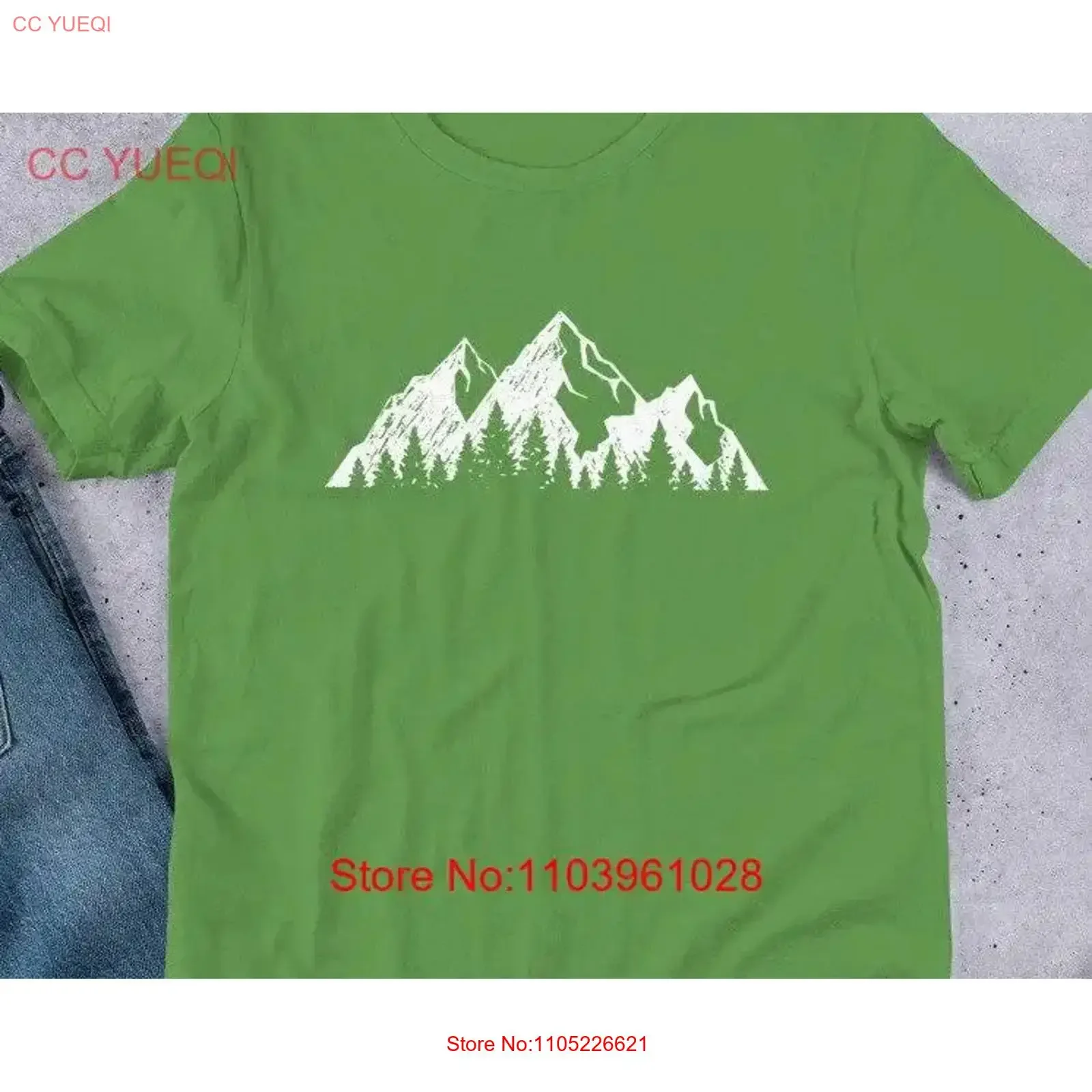 Mountain Range Green T Shirt Outdoor Hiking Camping vintage Washed designer clothes Breathable streetwear Comfortable fashion