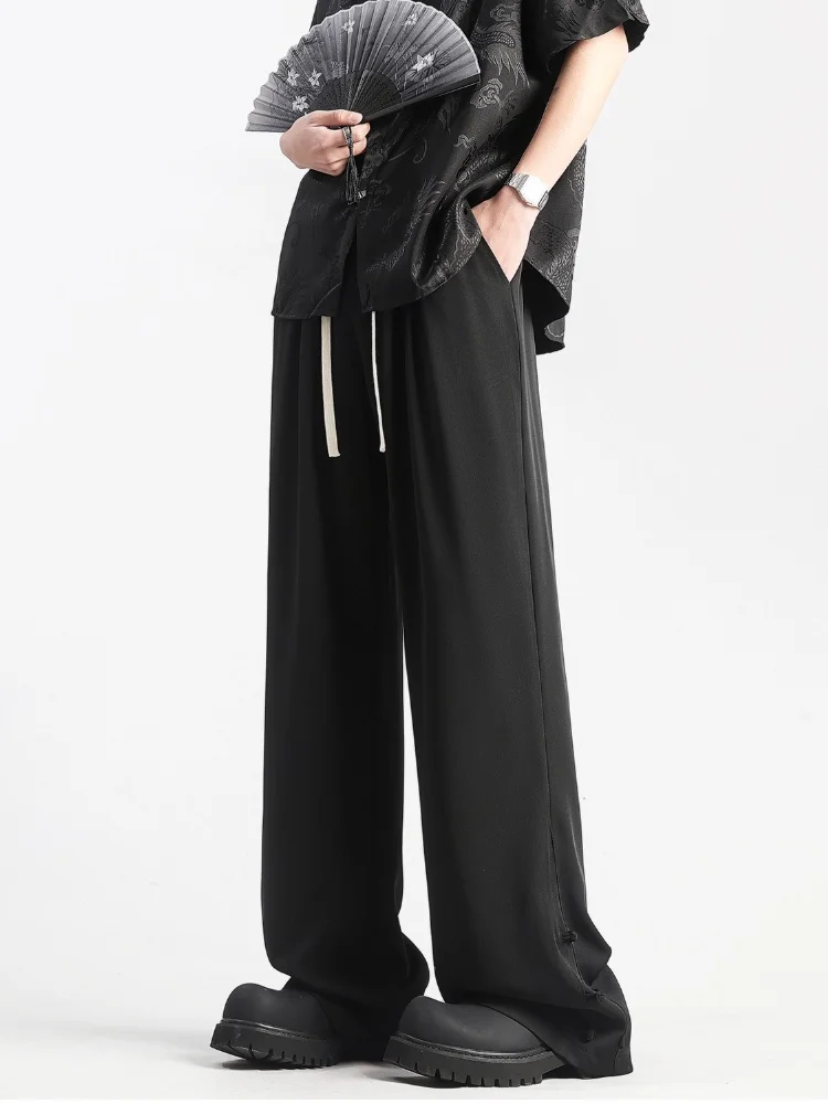 

Мужские летние тонкие брюки из ледяного шелка прямого кроя, широкие, свободные, повседневные, модные, в американском стиле