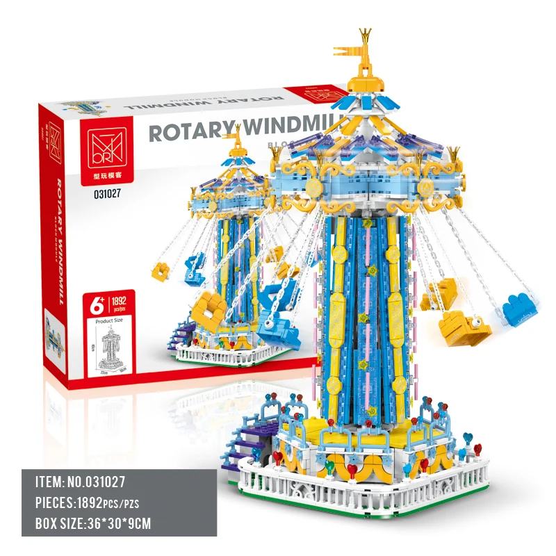 1892Pcs Creative Lighting Amusement Park Building Blocks Bricks Model MOC Rotating Windmill Toy for Childrens Christmas Gift Set