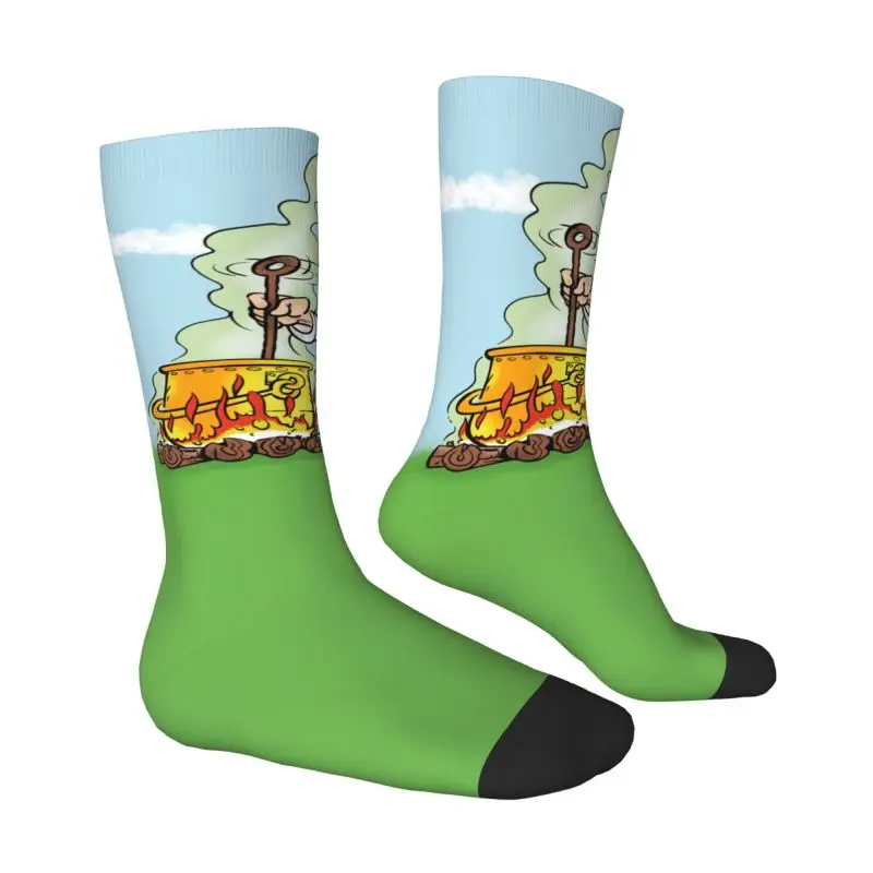 Cartoon Asterix Panoramix Dress Socks Men's Women's Warm Funny Novelty Getafix Cooking Magic Potion Crew Socks