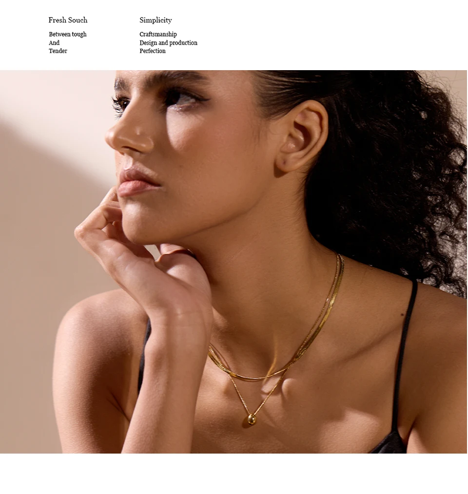 Yhpup Schlangenkette, doppellagiger Edelstahl, Wassertropfen-Anhänger, Halskette für Damen, Statement-Schmuck aus 18 Karat Gold, wasserdicht – Detail 3