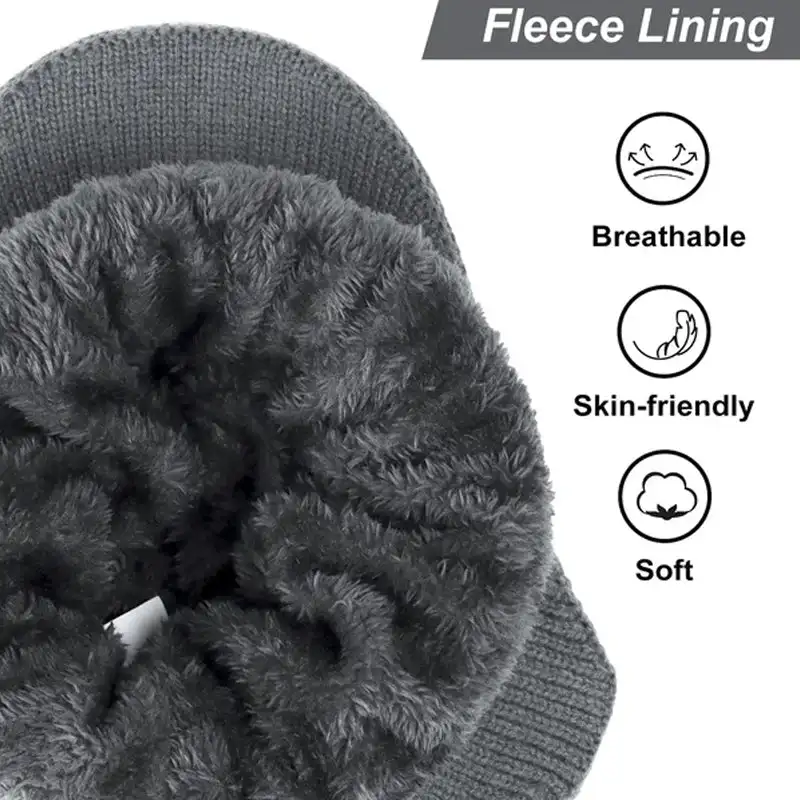 Men\'S Winter Warmer Hat Thick Windproof Beanies Ear Protection Knitted Hat Sun Visor Hat Outdoor Riding Warm Male Baseball Cap