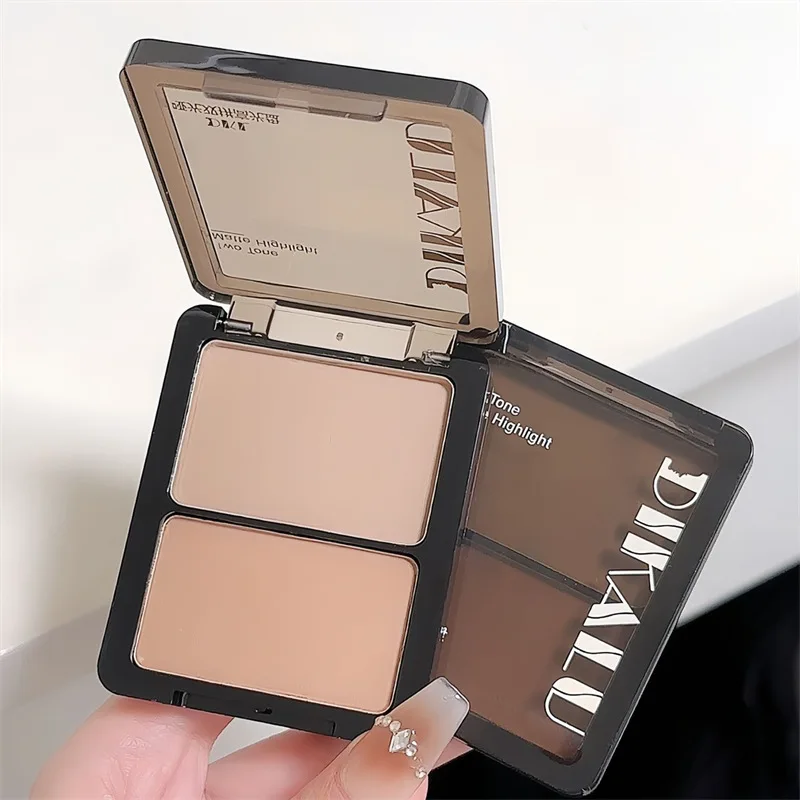 Paleta de contorno à prova d'água 2 cores iluminador blush 2 em 1 kit de maquiagem acabamento cremoso de longa duração para todos os tons de pele maquiagem