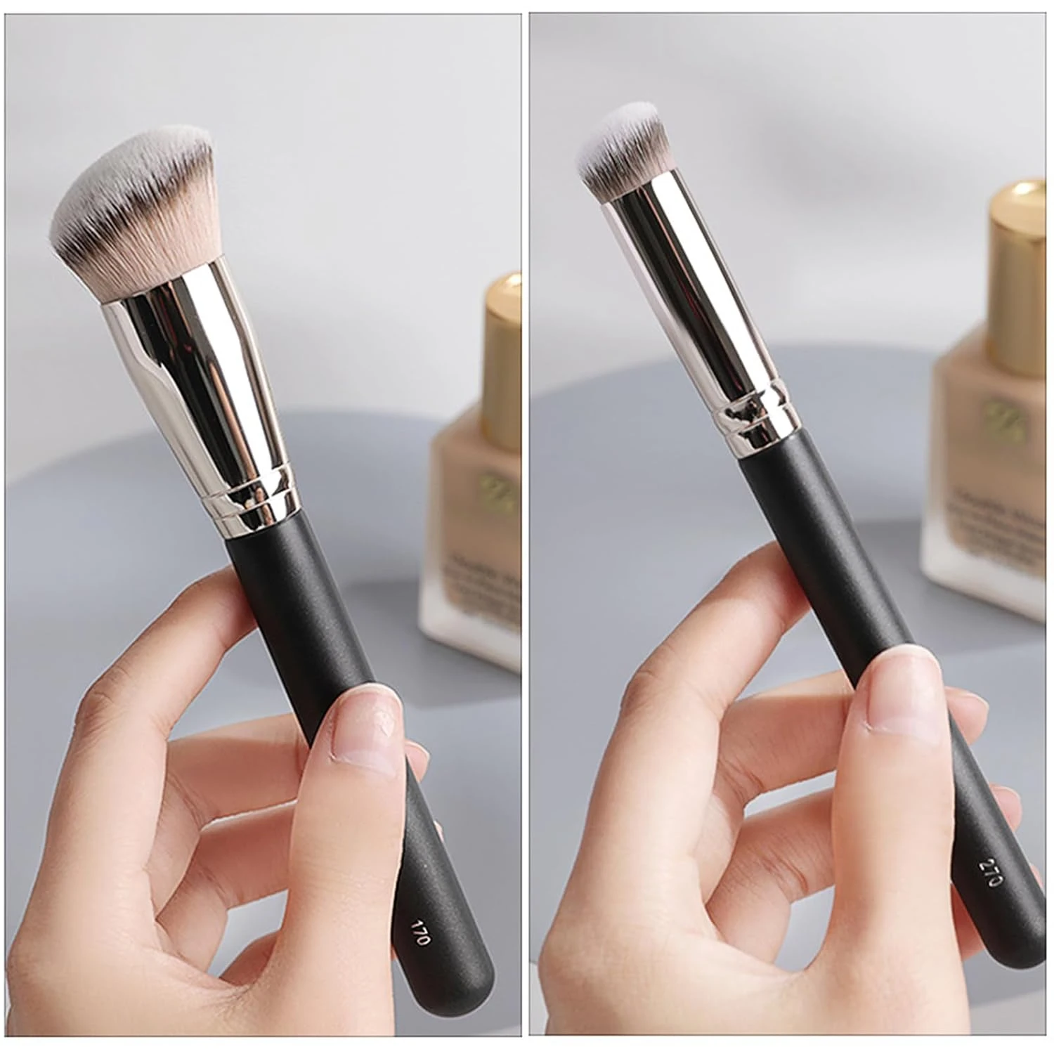 Angled Flat Concealer Brush Set, 2pcs Dense Under Eye Nose  Brush for Liquid Foundation Cream Powder Blending Buffing Stippling 