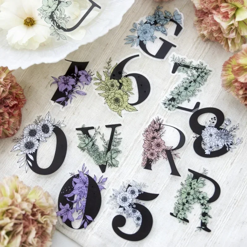 20Pieces base Paper Handbook PET Sticker Pattern Descriptor Plant Number letter Materials Package Scrapbook cut 131*77mm