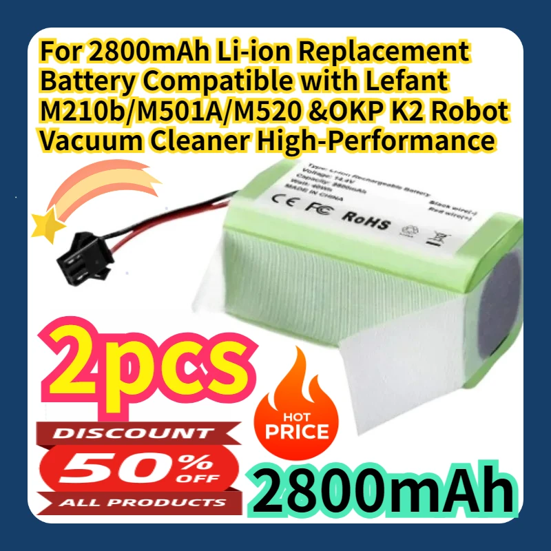 For 2800mAh Li-ion Replacement Battery Compatible with Lefant M210b/M501A/M520 &OKP K2 Robot Vacuum Cleaner High-Performance