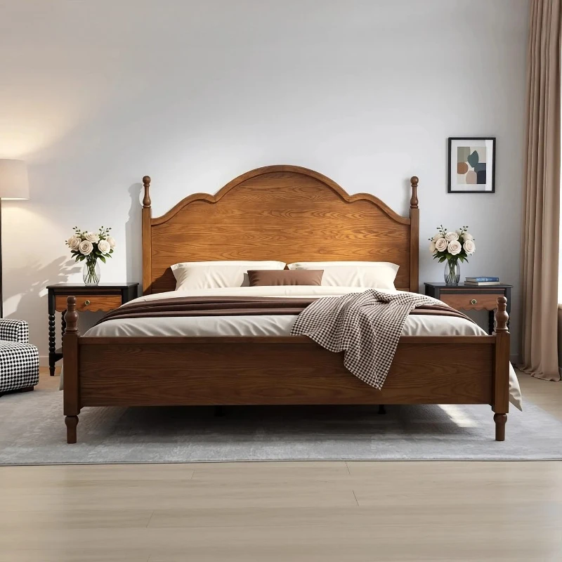 

Medieval ash wood cloud solid wood bed master bedroom double bed bedroom 1.8 meters 1.5 meters large bed