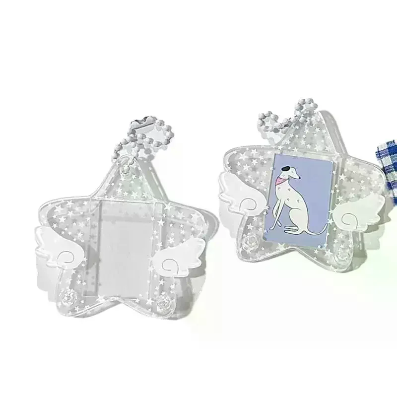 Star Wings Series Photocard Holder Five-pointed Star Wing 1 Inch Idol Photo Protective Case Transparent Acrylic Frame Keychain