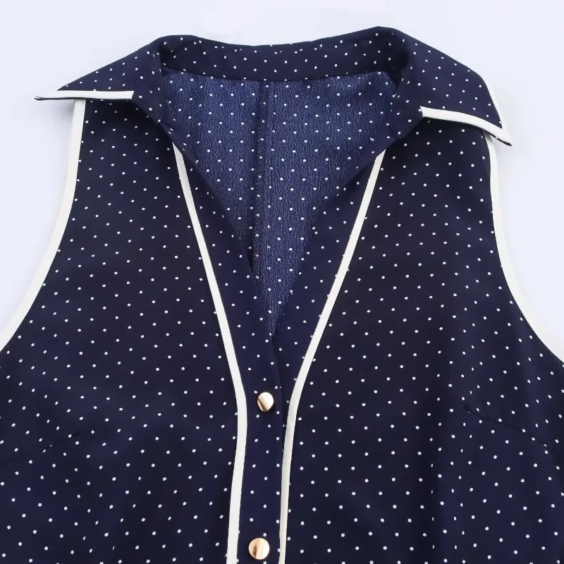 Abito lungo senza maniche casual con bottoni alla moda per donna 2025 Estate nuove donne Abbigliamento Abito camicia a pois vintage con cintura