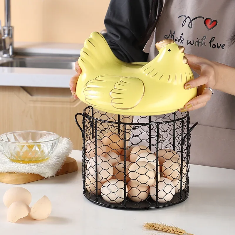 Art Hen Ceramic Basket Kitchen Storage Cute Garlic Utensils