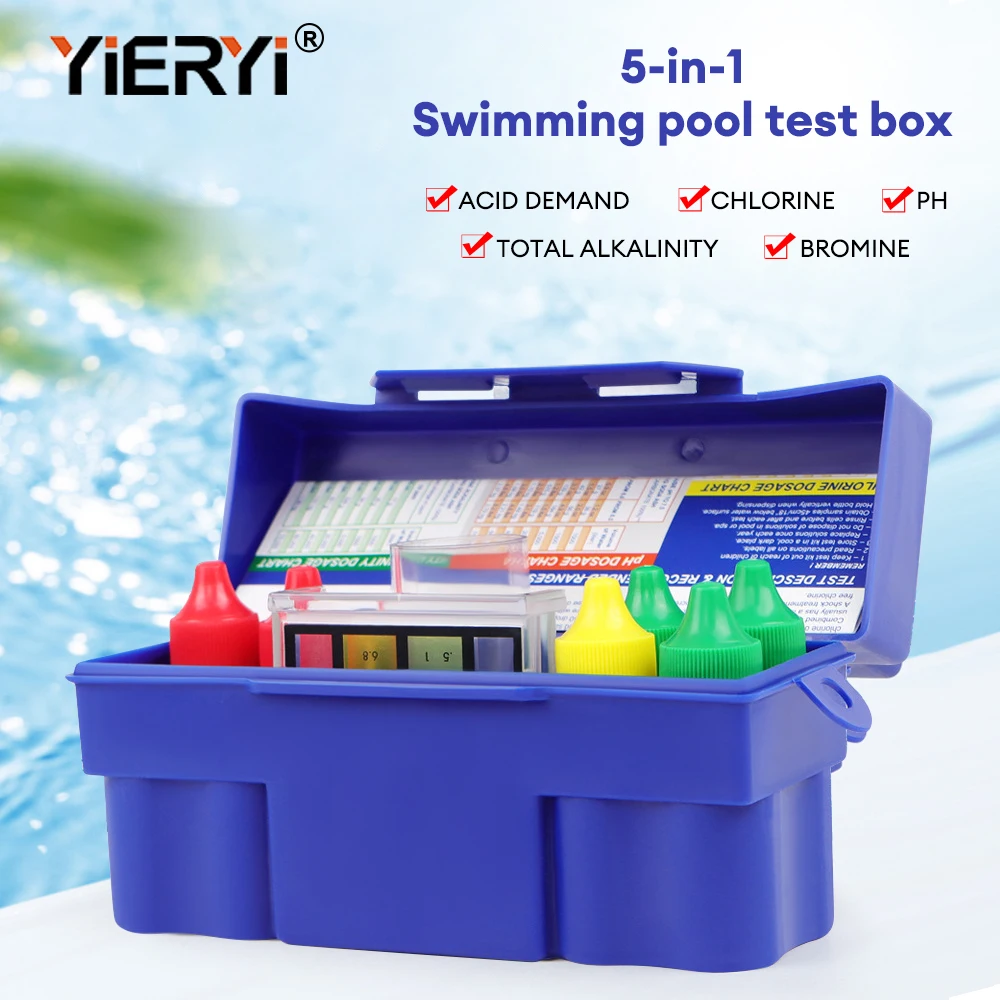 Yieryi 5-Way Test Kit For Pool & SPA Acid Demand Chlorine Total Alkalinity Bromine PH Water Quality Tester Set