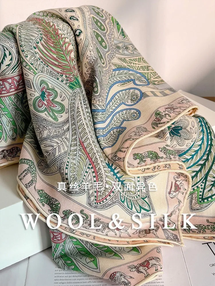 Green silk and real wool scarf large square summer air-conditioned room shawl