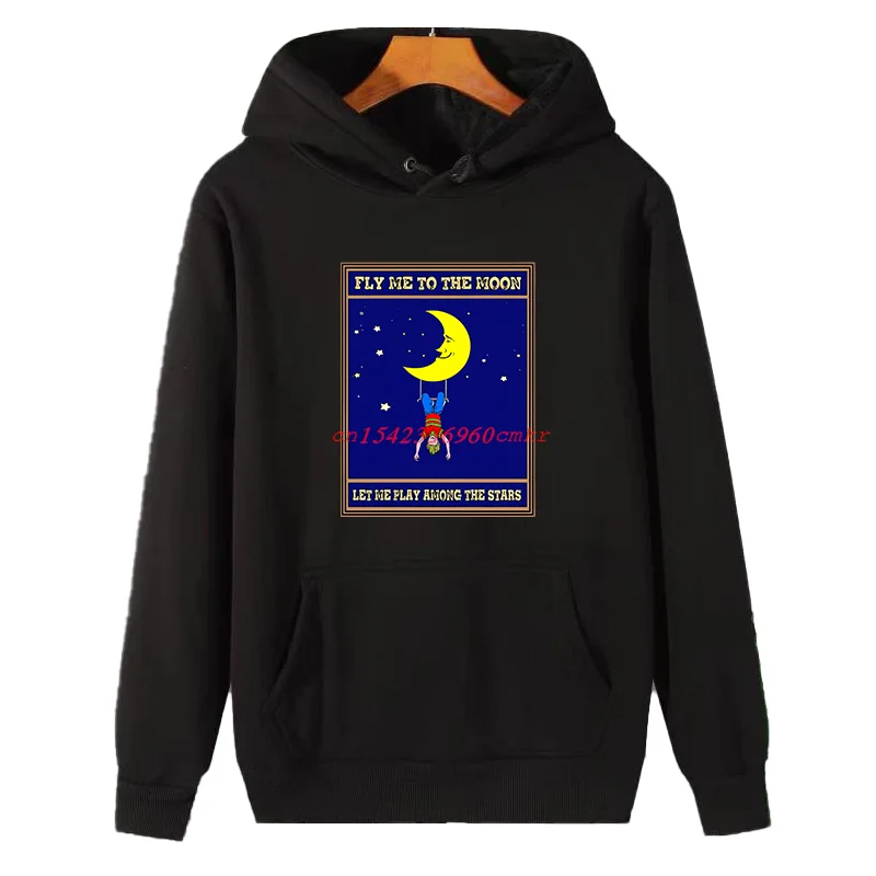 Men's Fly Me to the Moon Abstract Graphic Hoodie Winter Thick Fashion Sweatshirt Fun Surreal Hooded Sweater