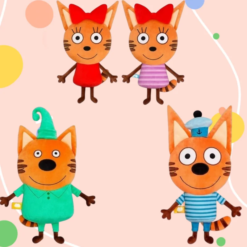 

44cm Kid-E-Cats Karamelka Three Cats Plush Toy Anime Periphery Striped Stuffed Cartoon Cat Doll Home Decor Sofa Decoration Gift