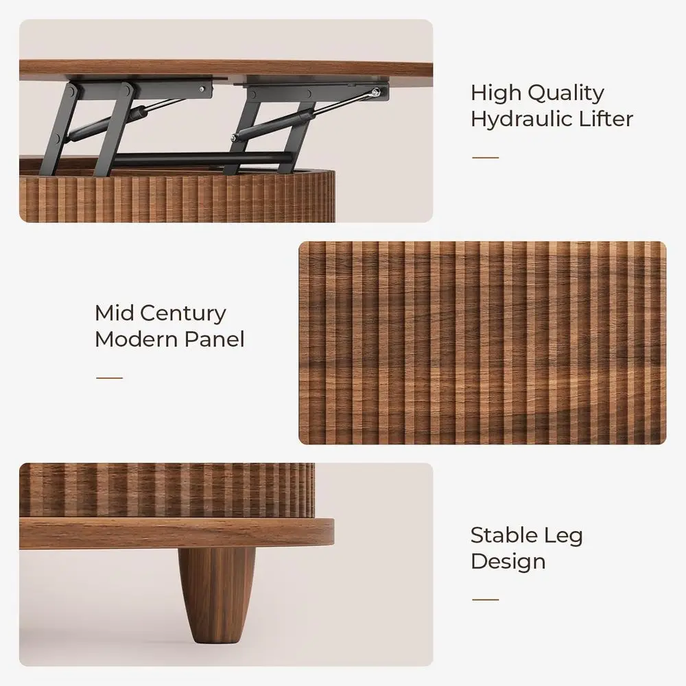 Walnut Curved Sliding Door Coffee Table with Hidden Storage for Living Room & Office, 34.6 Modern Design