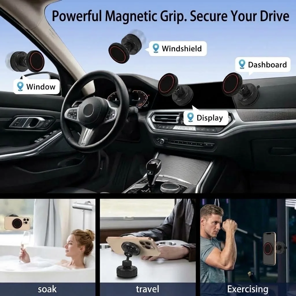 Magnetic Car Phone Holder Dashboard Windshield Vacuum Suction Cup 360 Rotation Adjustable GPS Navigation Bracket